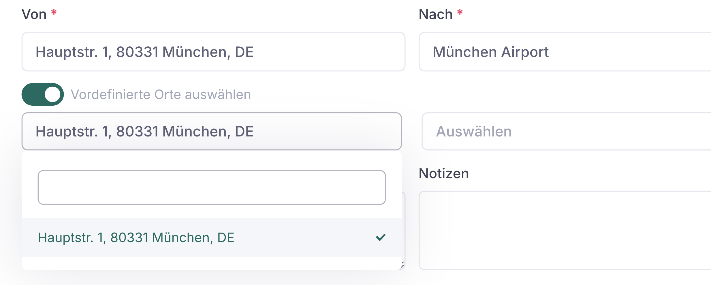 Predefined taxi addresses