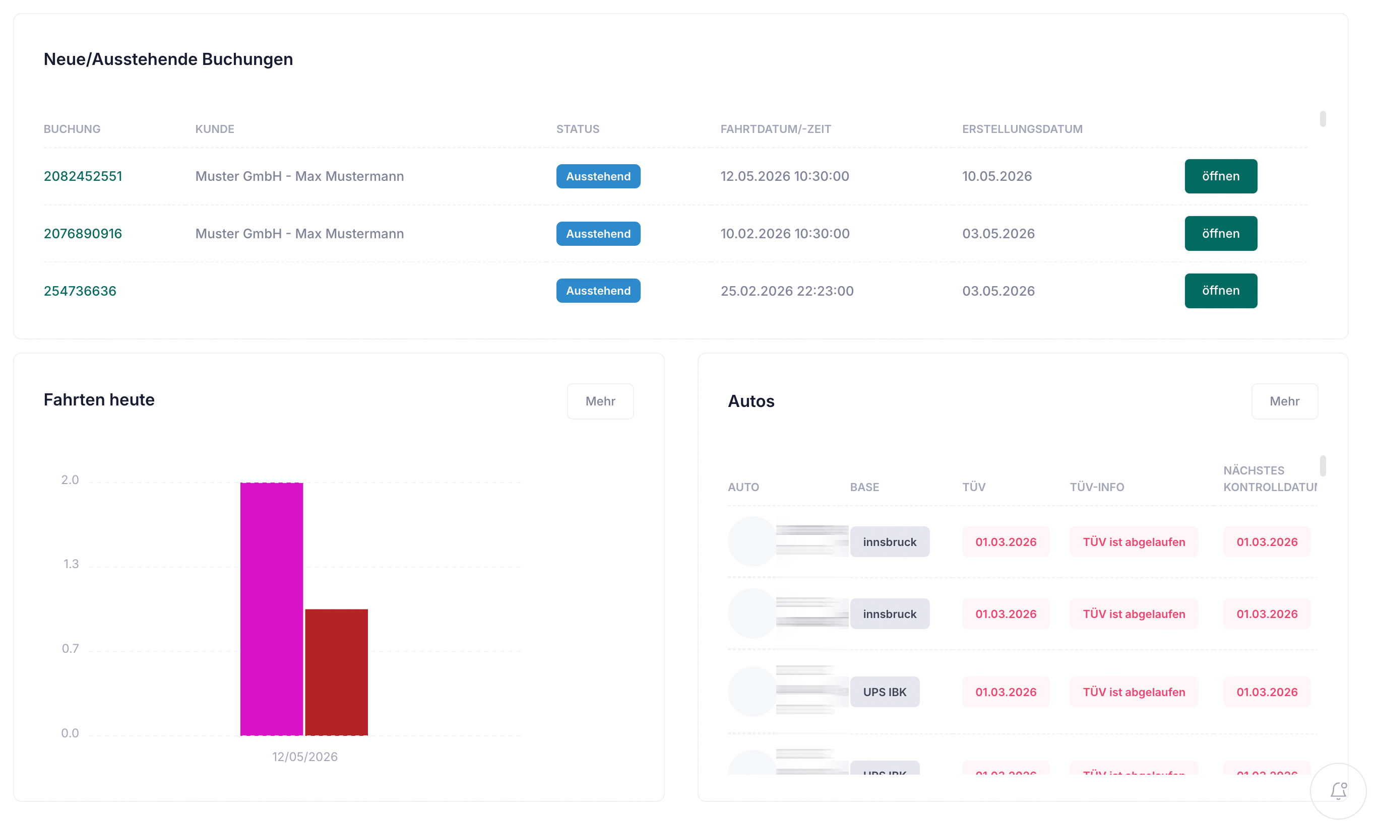 Taxi booking calendar overview