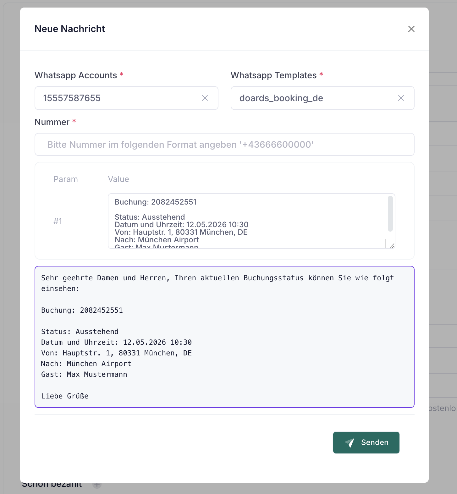 WhatsApp taxi booking integration
