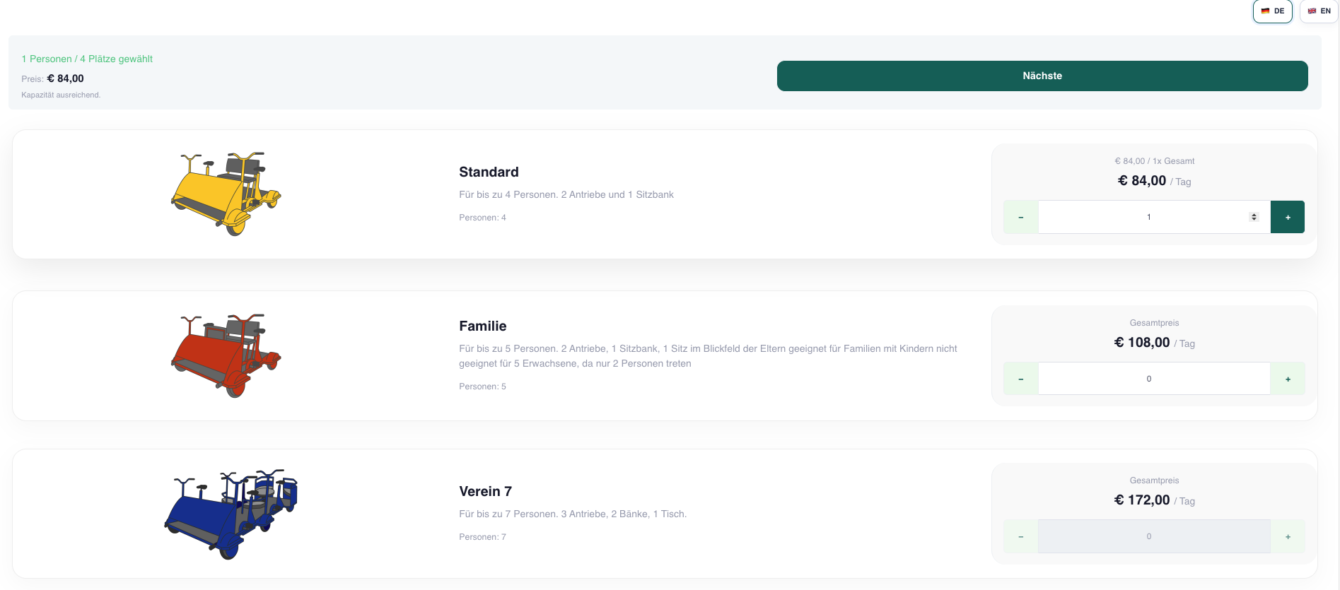 Rental form product selection for non-car rental assets